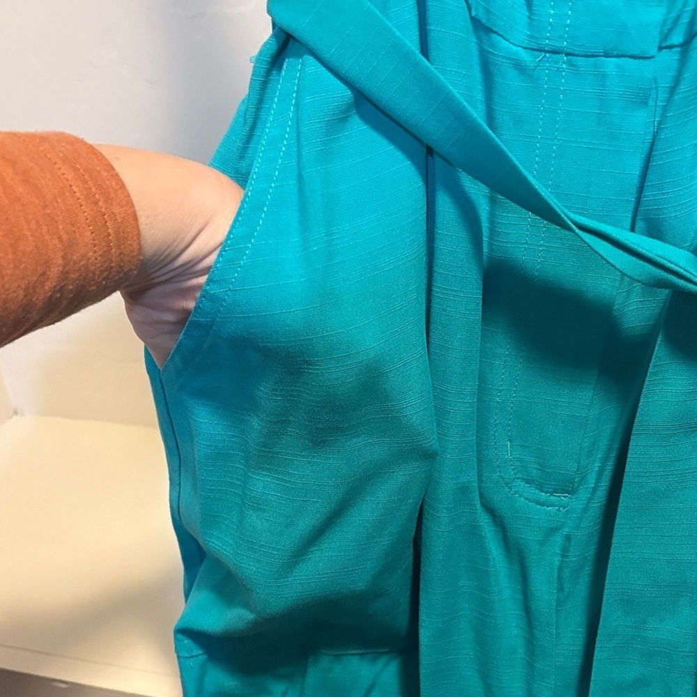 Nine West Teal Button-Front Romper with Tie Waist - Picture 5 of 8